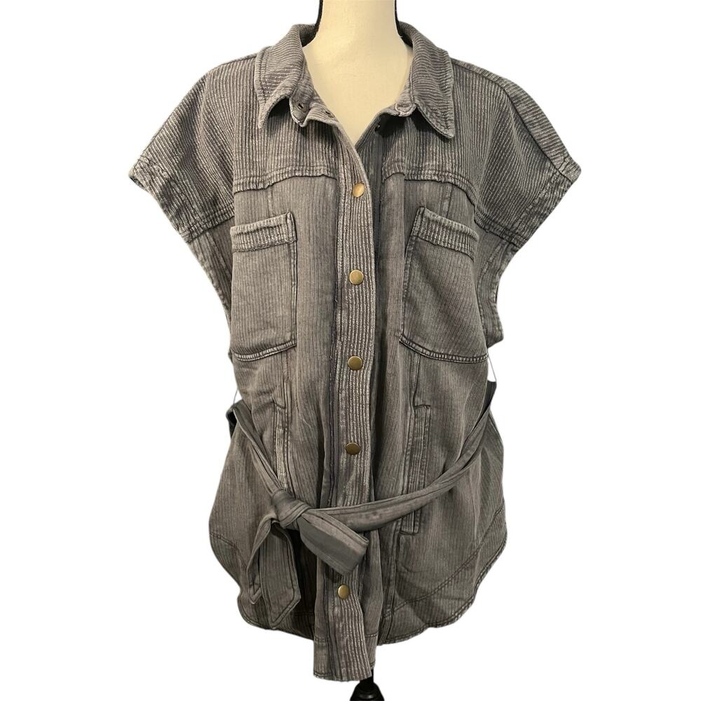 Pilcro Anthropologie NEW Women's Gray Belted Vest Top Sz M Boho Festival Chic - Picture 2 of 5